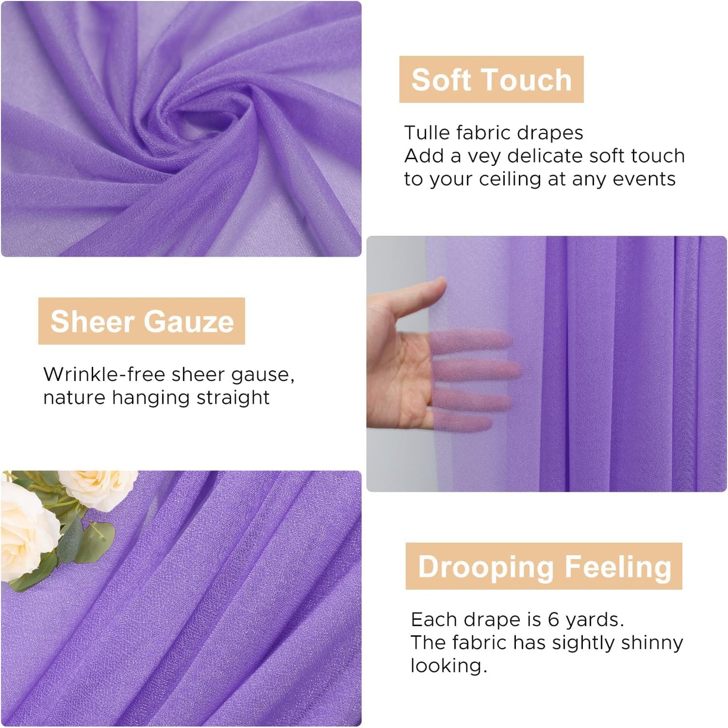 Wokceer Wedding Arch Draping Fabric 6 Panels 28.7" x 20FT Lavender Purple Sheer Fabric Backdrop Arch Draping Fabric for Wedding Ceremony Birthday Party Bridal Shower Decoration