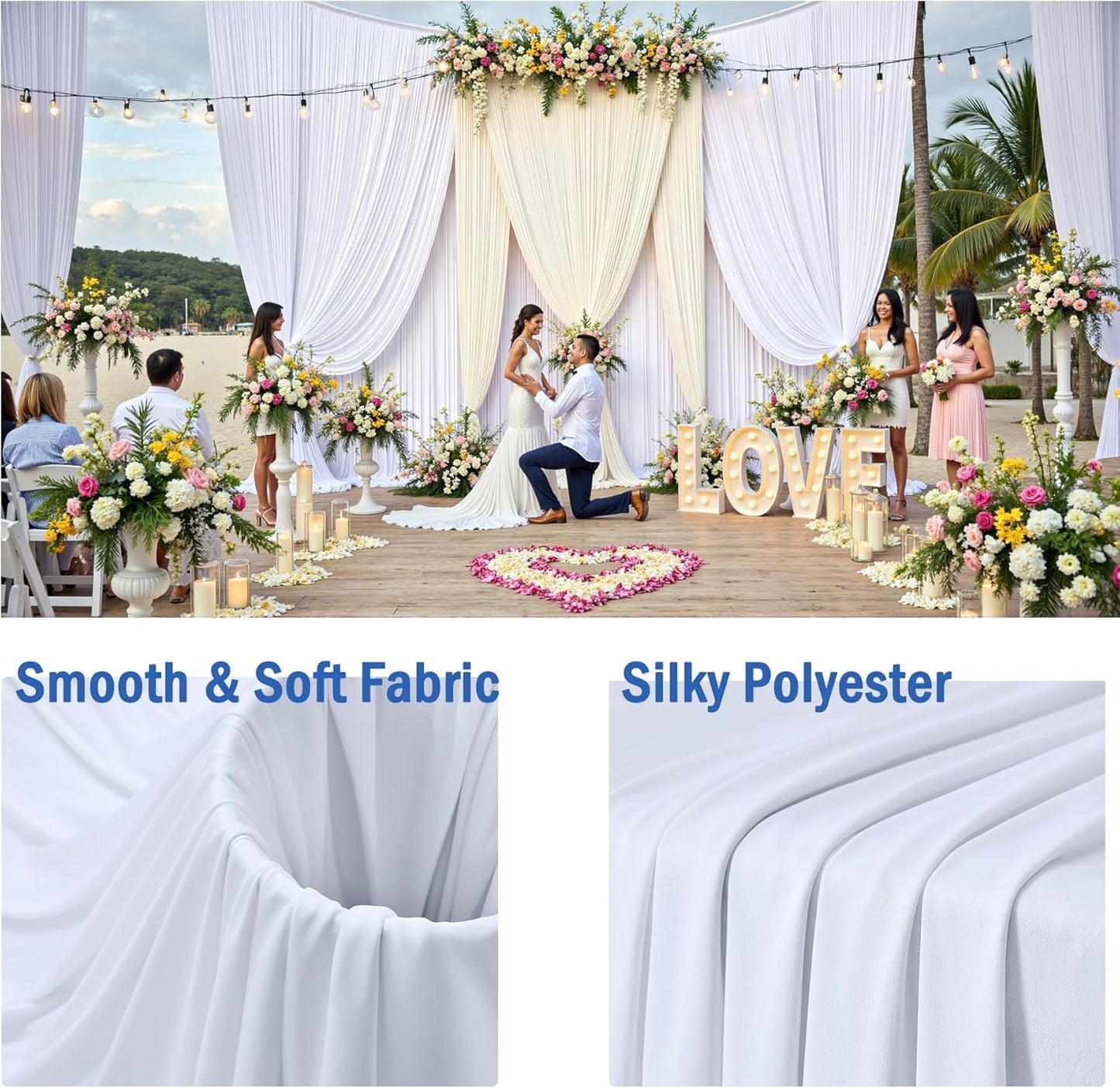 50ftx10ft Wrinkle Free White Backdrop Curtain for Party Background, 10 Panels Silky Polyester Photo Backdrop Drapes Back Drop Cloth for Wedding Birthday Photography Baby Shower Photoshoot Decor