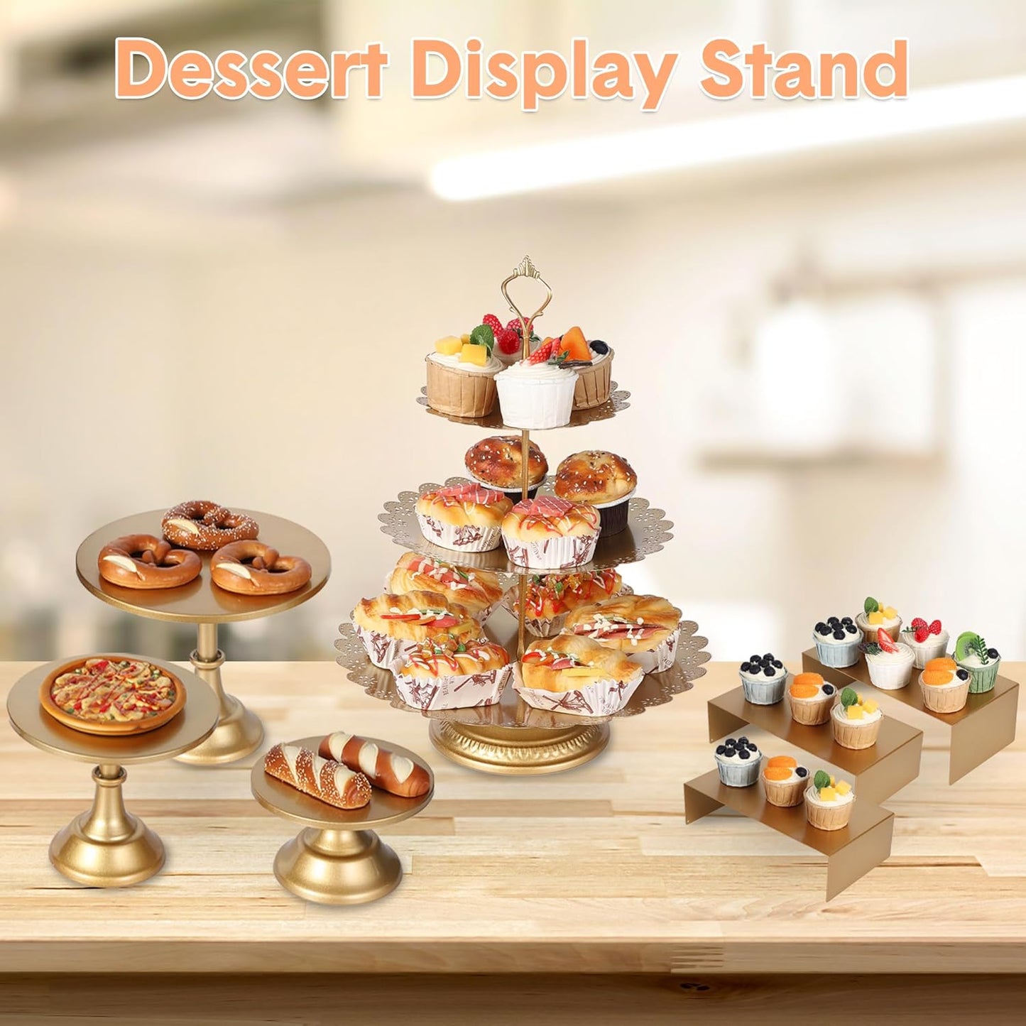 Garvee 7-Piece Gold Metal Cake Stand Set, Dessert Table Display Set with 3 Sizes Round Pedestal Stands, Tiered Cupcake Holder & Display Risers for Party, Wedding, Birthday, Baby Shower, Anniversary