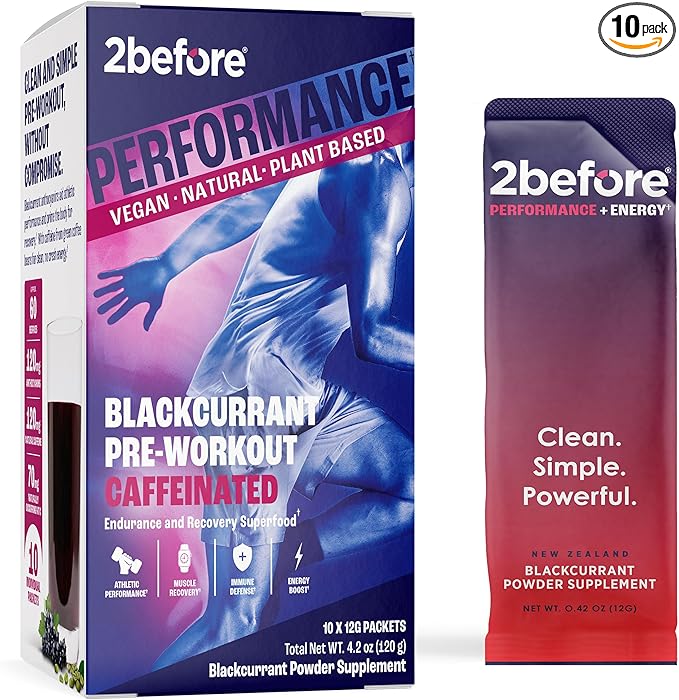 Blackcurrant I All Natural Vegan Pre Workout, with 120mg Caffeine I Clean Energy, Endurance, Recovery I Pre Workout Women and Men I 10 x Individual Packets I Informed Sports Certified