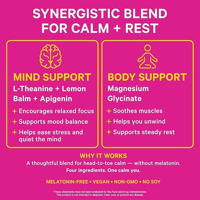Pink Stork Magnesium Glycinate, L-Theanine, Lemon Balm - Melatonin-Free Magnesium for Sleep Support - Natural Calm and Relaxation - 90 Capsules