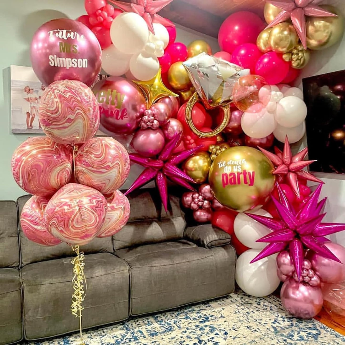 Hot Pink Star Balloons 12pcs, 27/22 Inch Foil Star Explosion Balloons, Large Spike Mylar Cone Balloon, Fireworks Shape Balloon for Wedding Engagement Baby Bridal Shower Valentine's Day