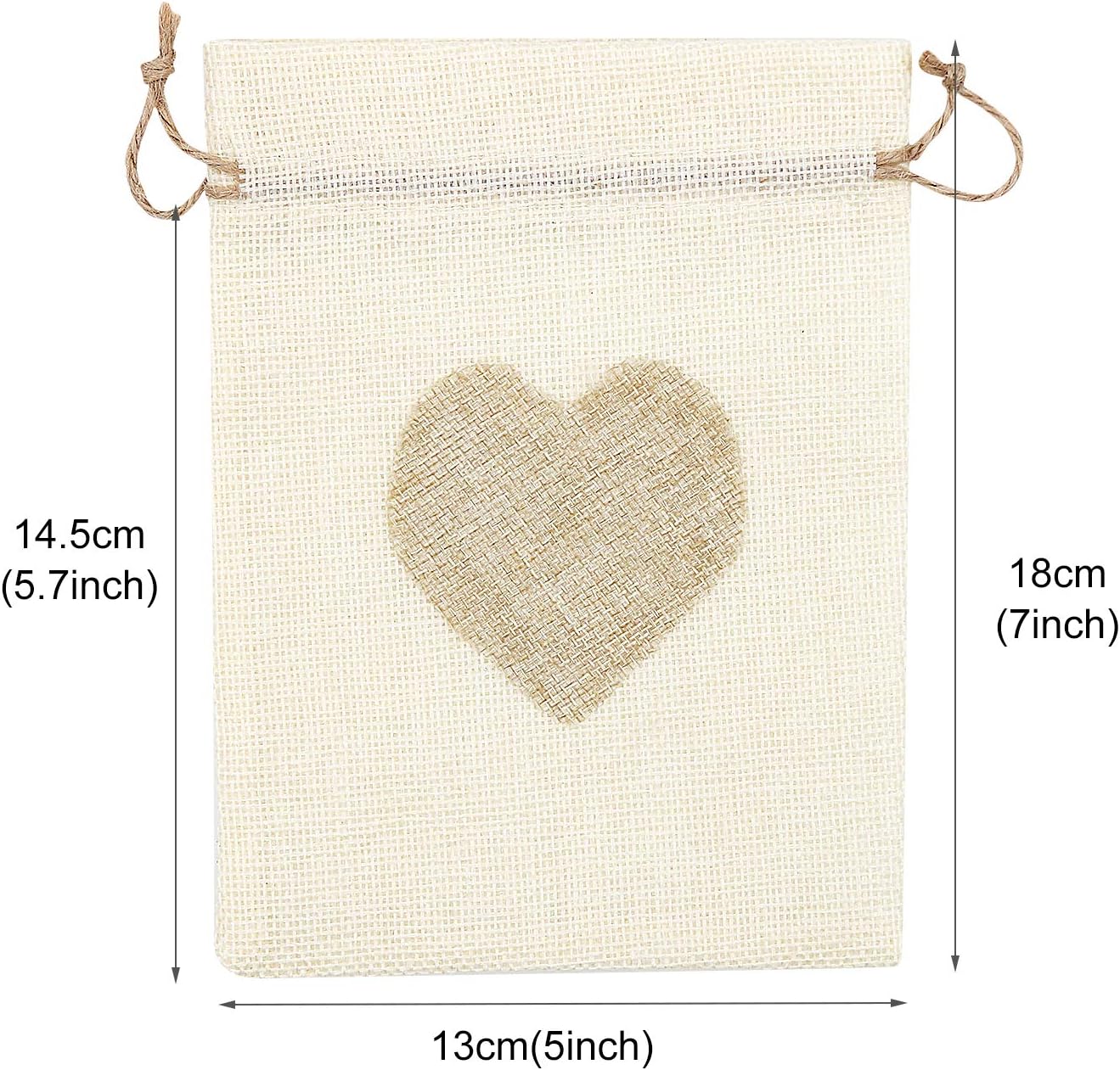SumDirect Heart Burlap Bags with Drawstring - 36Pcs 5x7Inch Beige Small Linen Gift Pouch for Wedding, Baby shower Favor Gift Bags