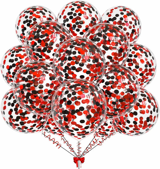 50pcs Black and Red Foil Confetti Balloons,12 inch Latex Balloon with Black Red Confetti Inside for Birthday Family Party Graduation Decorations