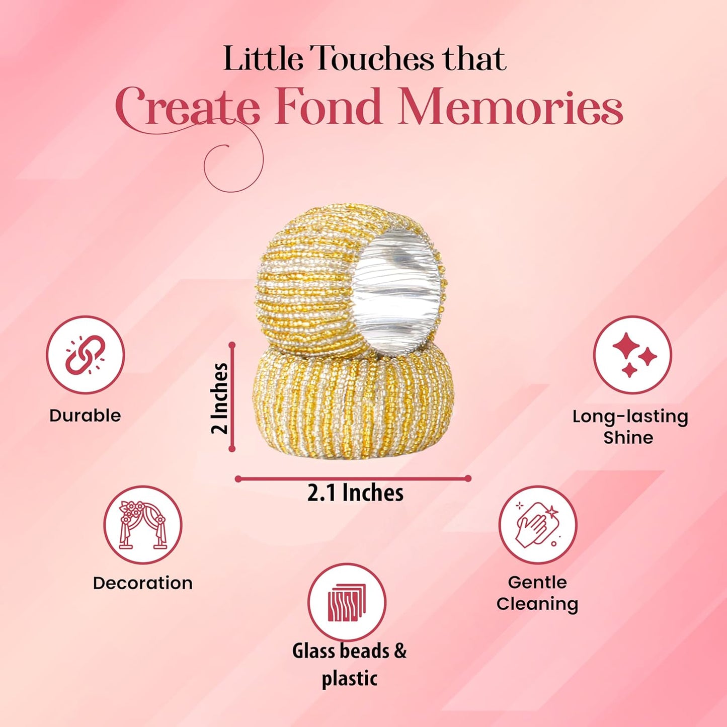 Decorative Beaded Napkin Rings Set of 12 - Rhinestone Serviette Holder for Table Décor, Christmas, Thanksgiving, Weddings, Parties, Artisan Festive Luxury Dining Napkin Holders (Yellow) - CLEENTABLE