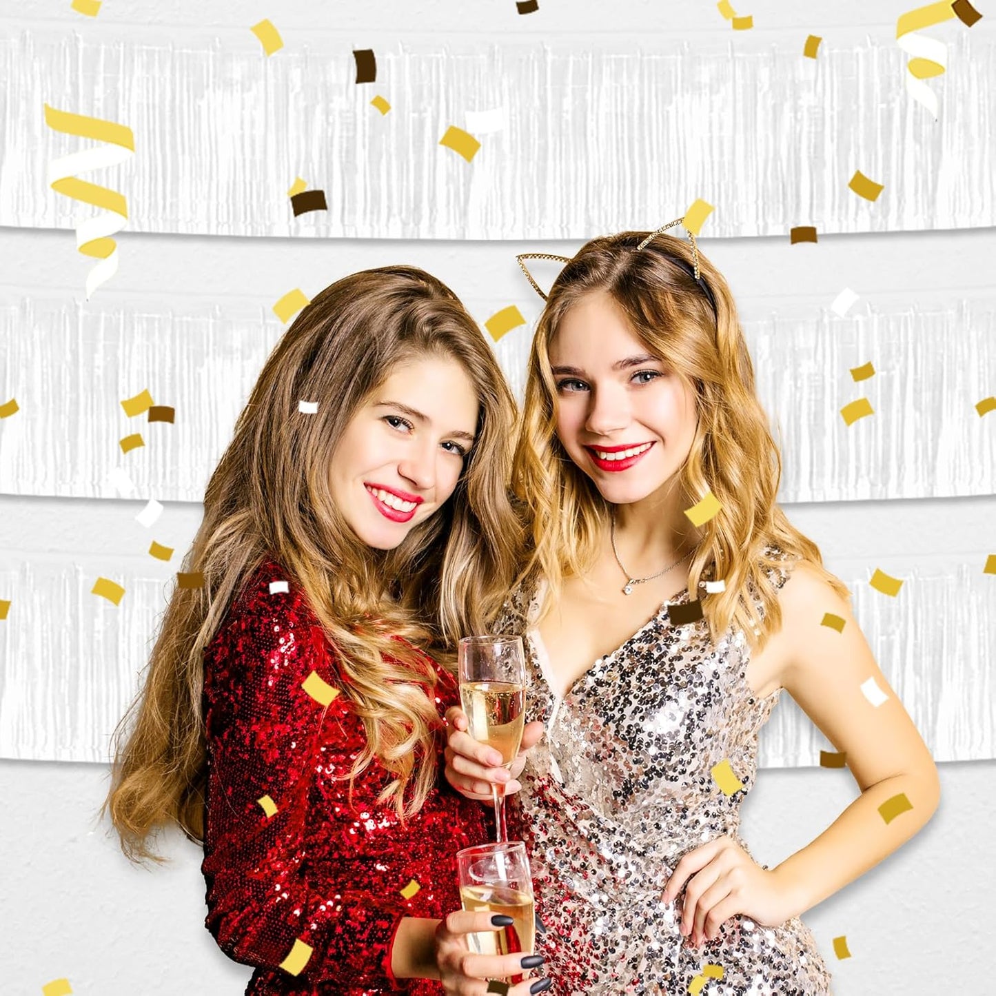 3 Pack 10 Feet White Foil Fringe Garland Metallic Tinsel Streamers Banner Wall Hanging Curtain Backdrop for Parade Floats, Christmas Day, Valentine's Day, Thanksgiving, Birthday Party Decorations