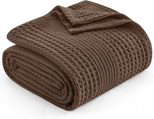 PHF Lightweight Waffle Weave Blanket Queen Size, Breathable & Ultra Soft, 90"x 90" Soft & Cozy Thin Blanket for All Season & Hot Sleepers, Bed, Home Decor - Cocoa Brown