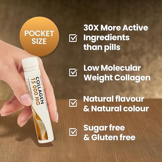 Swedish Nutra - Liquid Marine Collagen 15,000mg - 30 Shots I Hydrolyzed Collagen Peptides (Type I & III) I Hyaluronic Acid, Biotin, Vitamin C Sugar Free- 30 Day Supply