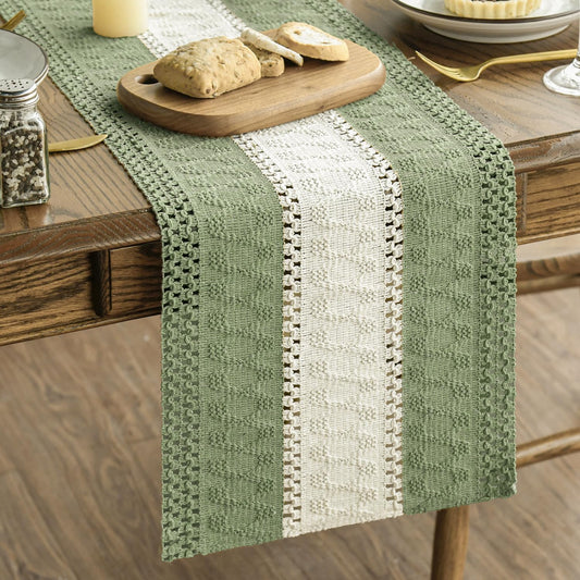Artoid Mode Light Green Farmhouse Rustic Table Runner, Seasonal Hollow Kitchen Dining Table Decoration for Home Party Decor 12x108 Inch