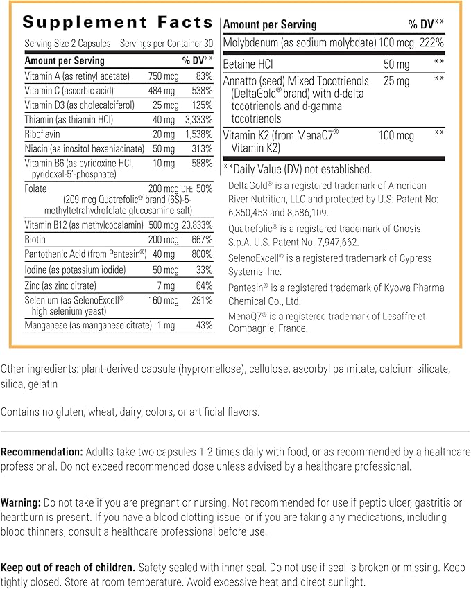 Integrative Therapeutics ProThrivers Wellness Multivitamin - Includes Vitamin A, C & B12 - Multivitamin Supplement with Included Minerals - 60 Capsules (30 Servings)