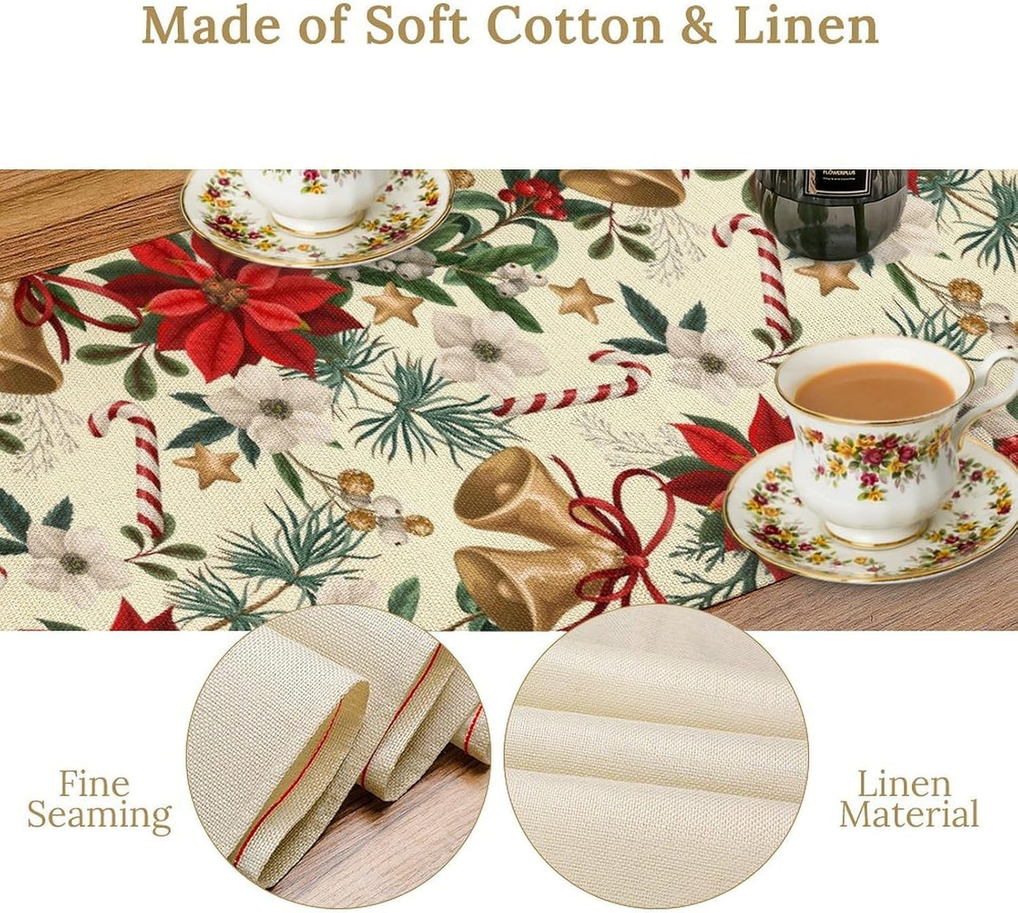 Christmas Table Runner, Seasonal Winter Xmas Holiday Kitchen Dining Table Decoration for Home Party Decor 13x36 Inch