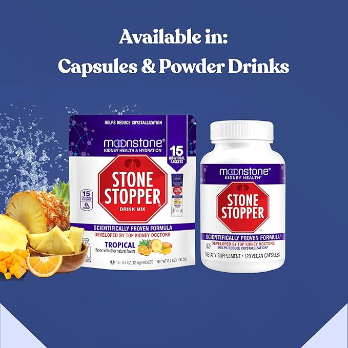 Moonstone Kidney Stone Stopper Drink Mix Tropical Flavor, Outperforms Chanca Piedra & Kidney Support Supplements, Developed by Urologists to Prevent Kidney Stones and Improve Hydration, 15 Day Supply
