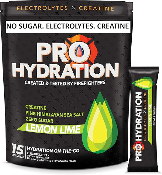 Creatine Electrolyte Packets - Sugar Free Electrolytes - 5g Creatine Monohydrate Powder- Lemon Lime Flavor - 15 Stick Pack