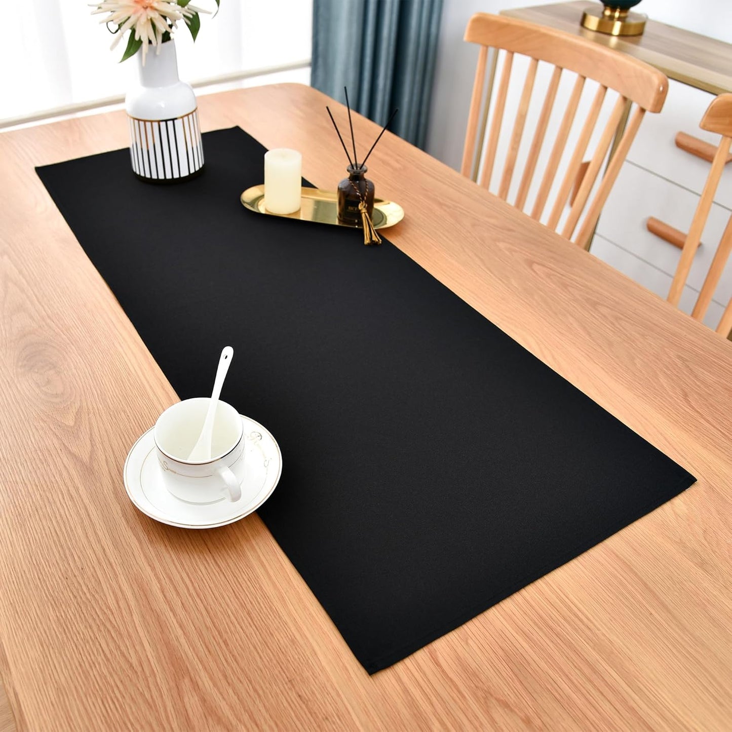 Farmhouse Black Table Runner Small Short Table Runners 36 Inches Coffee Table Runner for Dresser Living Room Bedroom Holiday Party Banquet 12X36 Inch