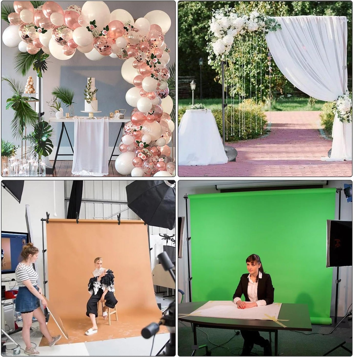 Pipe and Drape Photography Backdrop Stand Kit Adjustable Photo Background Stand 10ft x 6.5ft with Metal Base for Parties Weddings Birthday Party Events Photo Booth