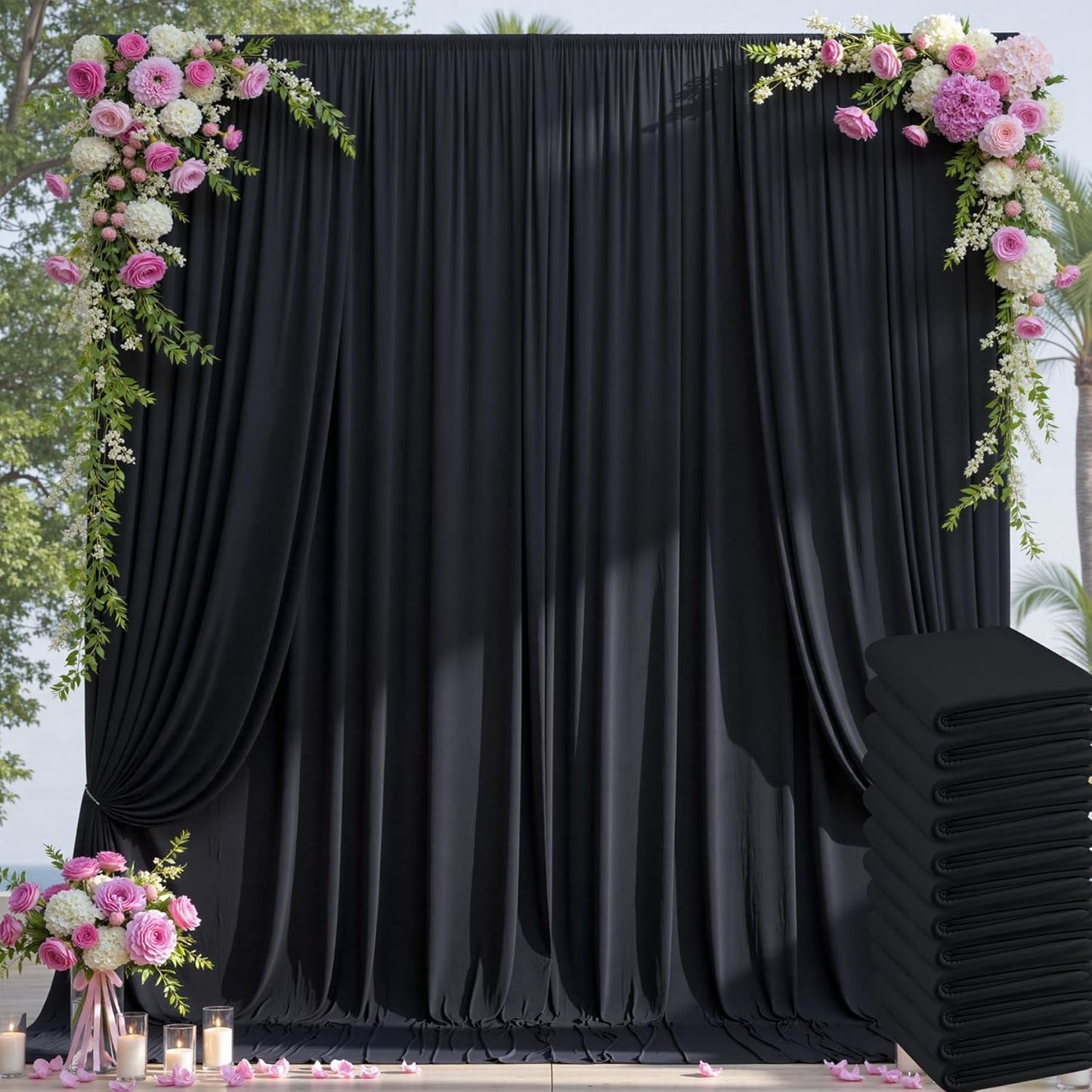 60×14ft Wrinkle Free Black Backdrop Curtain for Parties Wedding,12 Panels 5×14ft Height Soft Silky Polyester Photo Backdrop Drapes for Birthday Graduation Photography Stage Event Background Cloth