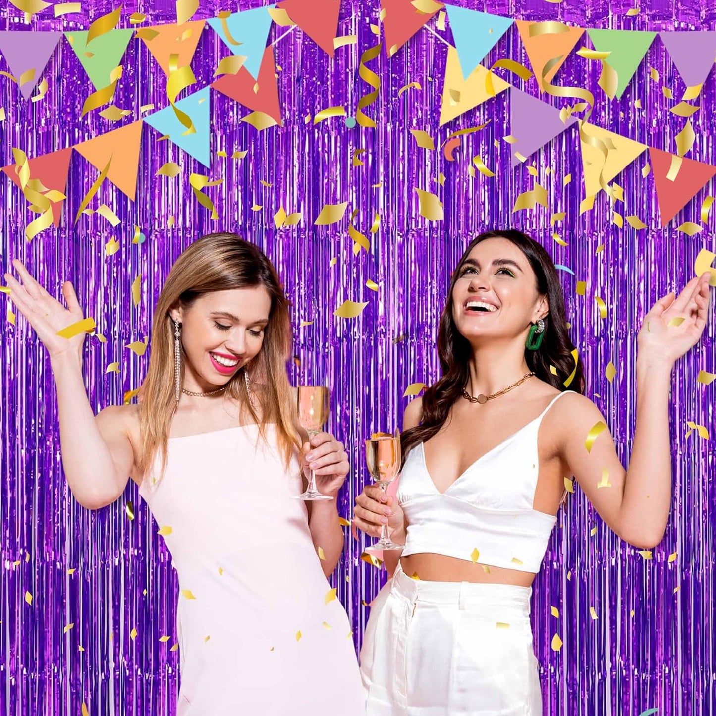 3 Pack Purple Foil Fringe Curtains Backdrop, 3.28 x 9.8 Ft Metallic Streamers Tinsel Curtains Background for Photo Booth, Birthday, Halloween, Christmas, Thanksgiving, New Year Party Decorations