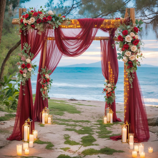 Arch Drapes for Wedding Arch Draping Fabric Burgundy Sheer Backdrop Curtain for Ceremony Bridal Party Decor 19Ft Length x 28" Width 4 Panels