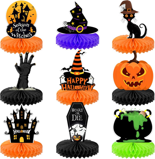 KatchOn, Halloween Centerpieces for Tables - Pack of 9 | Witch Halloween Table Centerpiece, Halloween Table Decorations | Orange and Black Halloween Centerpiece | Spooky Halloween Decorations Indoor