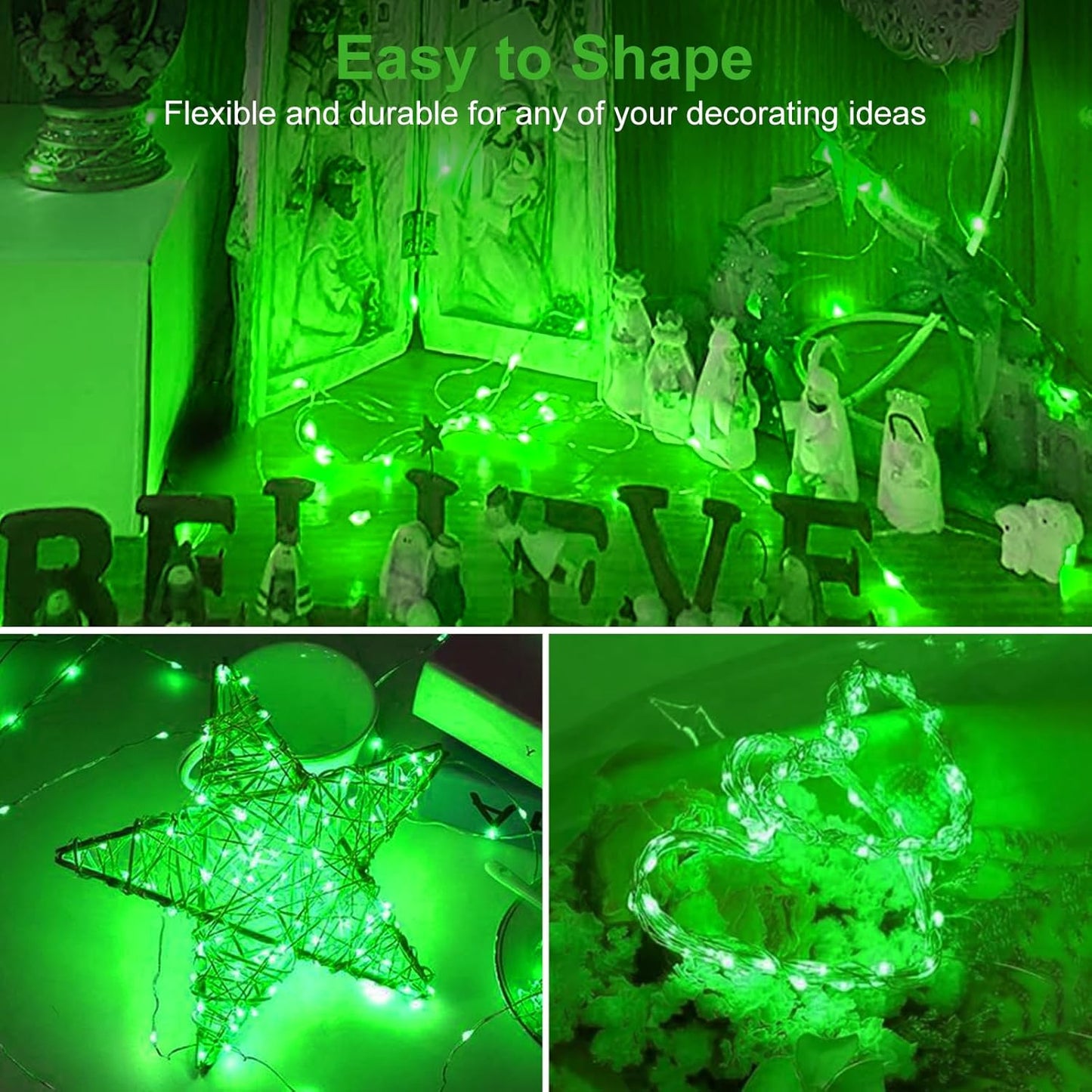 btfarm 12 Pack Fairy Lights Battery Operated [3 Modes], 7ft 20 Led Twinkle Lights String Lights Waterproof Bulk Small Mini Silver Wire for Mason Jars Vases Wedding Table Centerpiece, Green