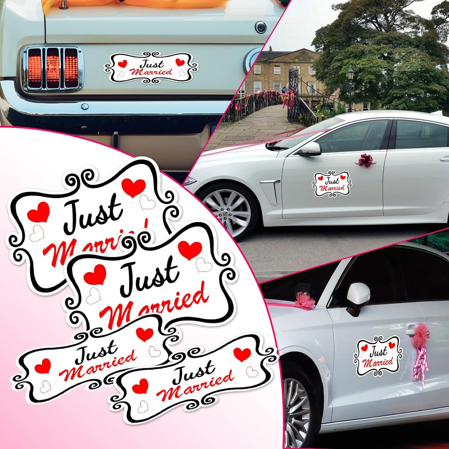 Just Married Car Magnet Set, Marry Me Magnetic Sign for Car Wedding Decoration White 4 PCS(2 Large 12 * 8 in + 2 Small 12 * 4 in)
