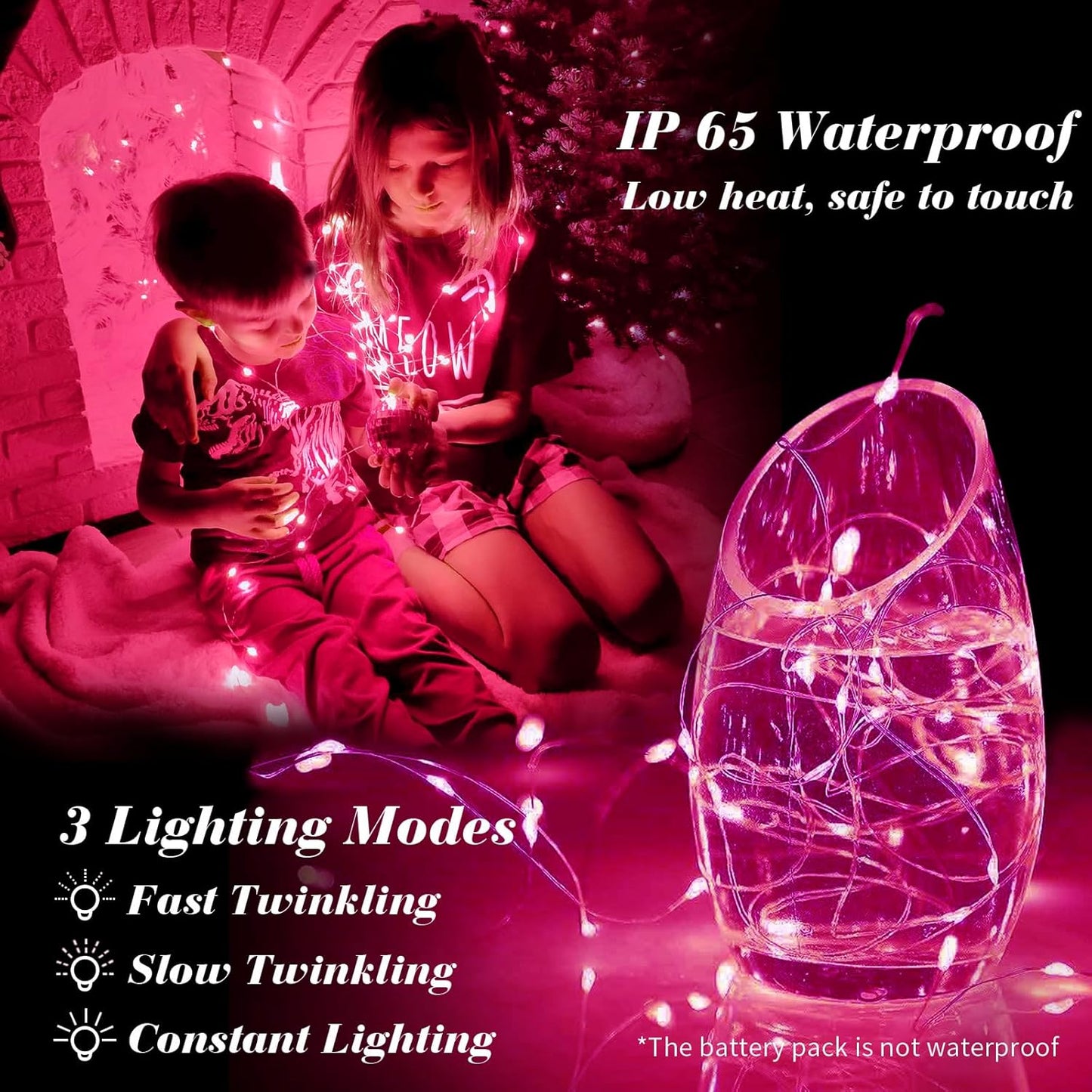 ZGWJ 24 Pack Fairy Lights Battery Operated, 7ft 20 Mini LED Fairy String Lights Silver Wire 3 Modes for DIY, Parties, Wedding, Bedroom, Halloween Christmas Decoration Pink