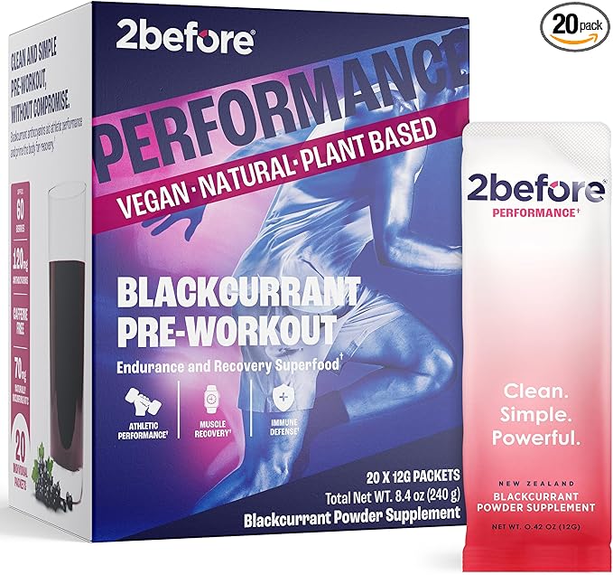 Blackcurrant I All Natural Vegan Pre Workout, Caffeine Free I Clean Energy, Endurance, Recovery I Pre Workout Women and Men I 20 x Individual Packets I Informed Sports Certified