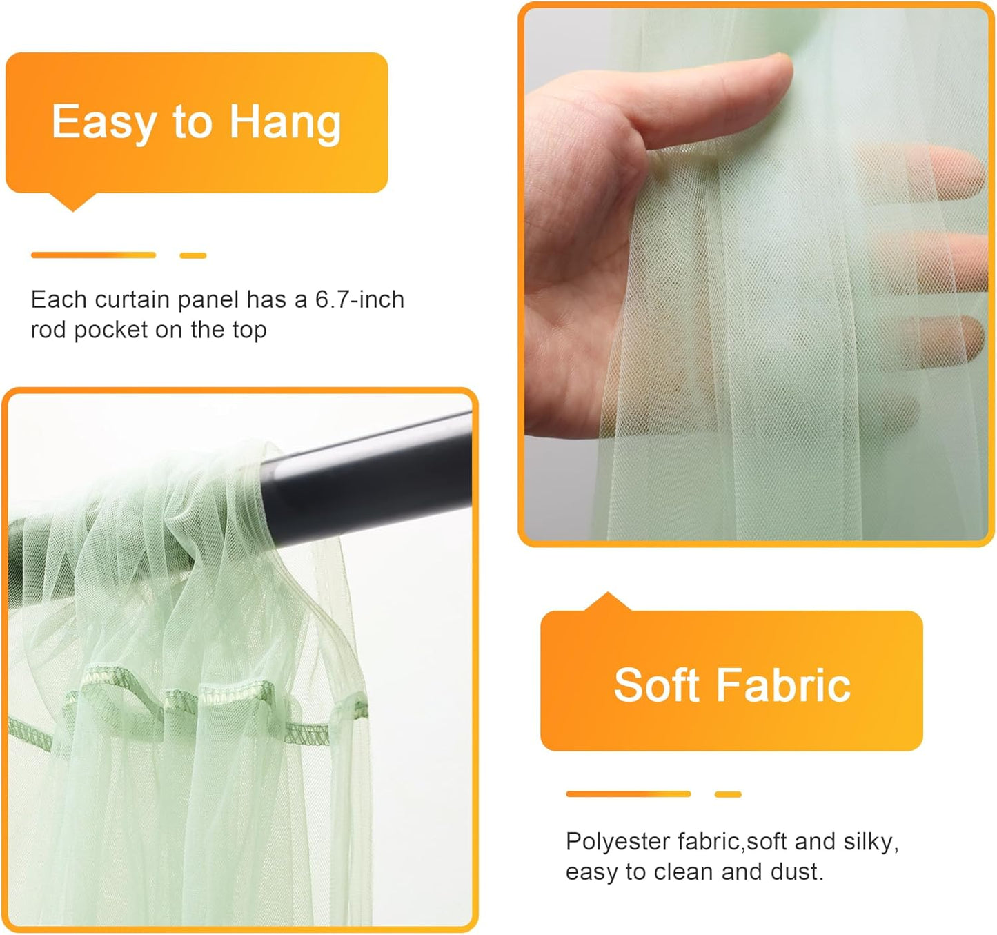 Fomcet Sage Green Tulle Backdrop Curtains with Lights String 10FT X 8FT Sheer Curtain with Lights Tulle Curtains Backdrop for Wedding Birthday Party Photo Shoot (2 Panels 5x8FT)