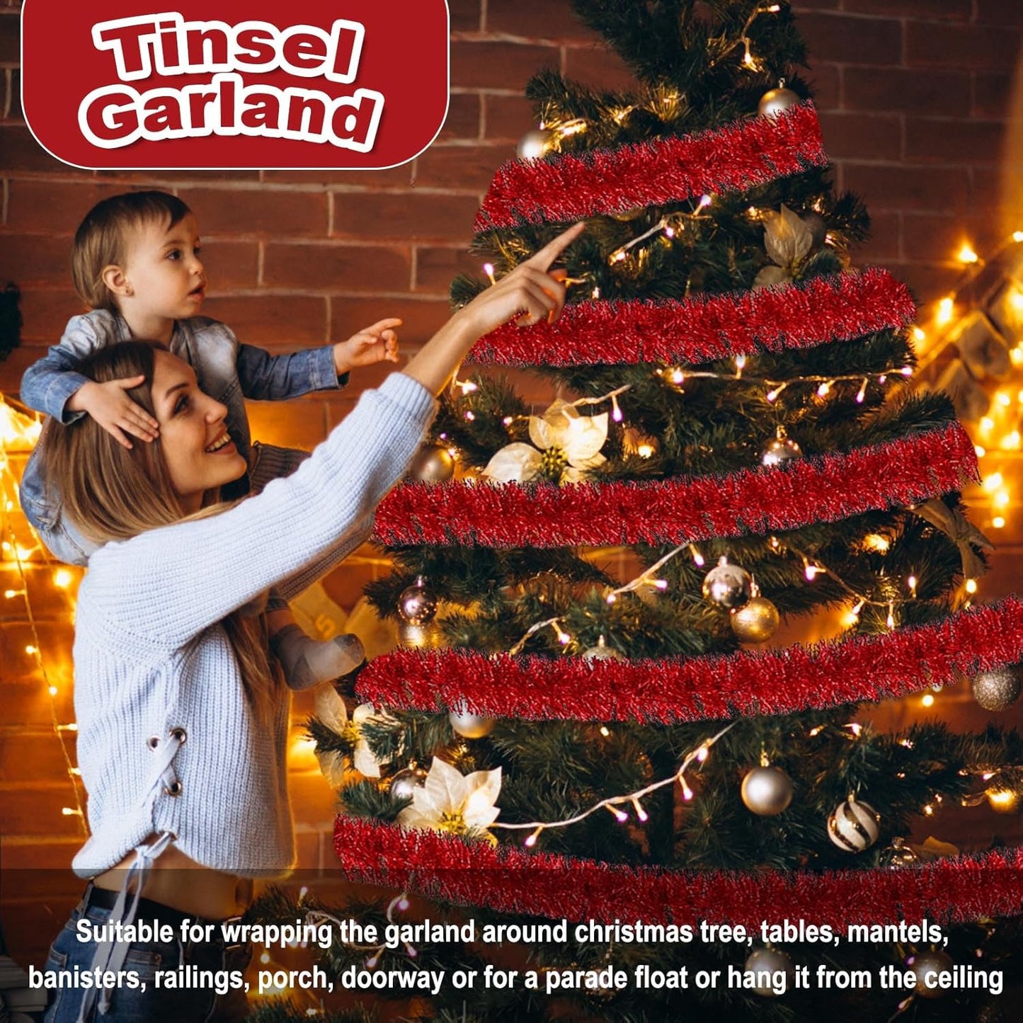 50 Feet Christmas Foil Fringe Banner Metallic Tassle Garland Metallic Backdrop Parade Floats Shiny Hanging Ceiling, Valentine's, Wedding, New Year Party Decorations(2" x 50', Red)