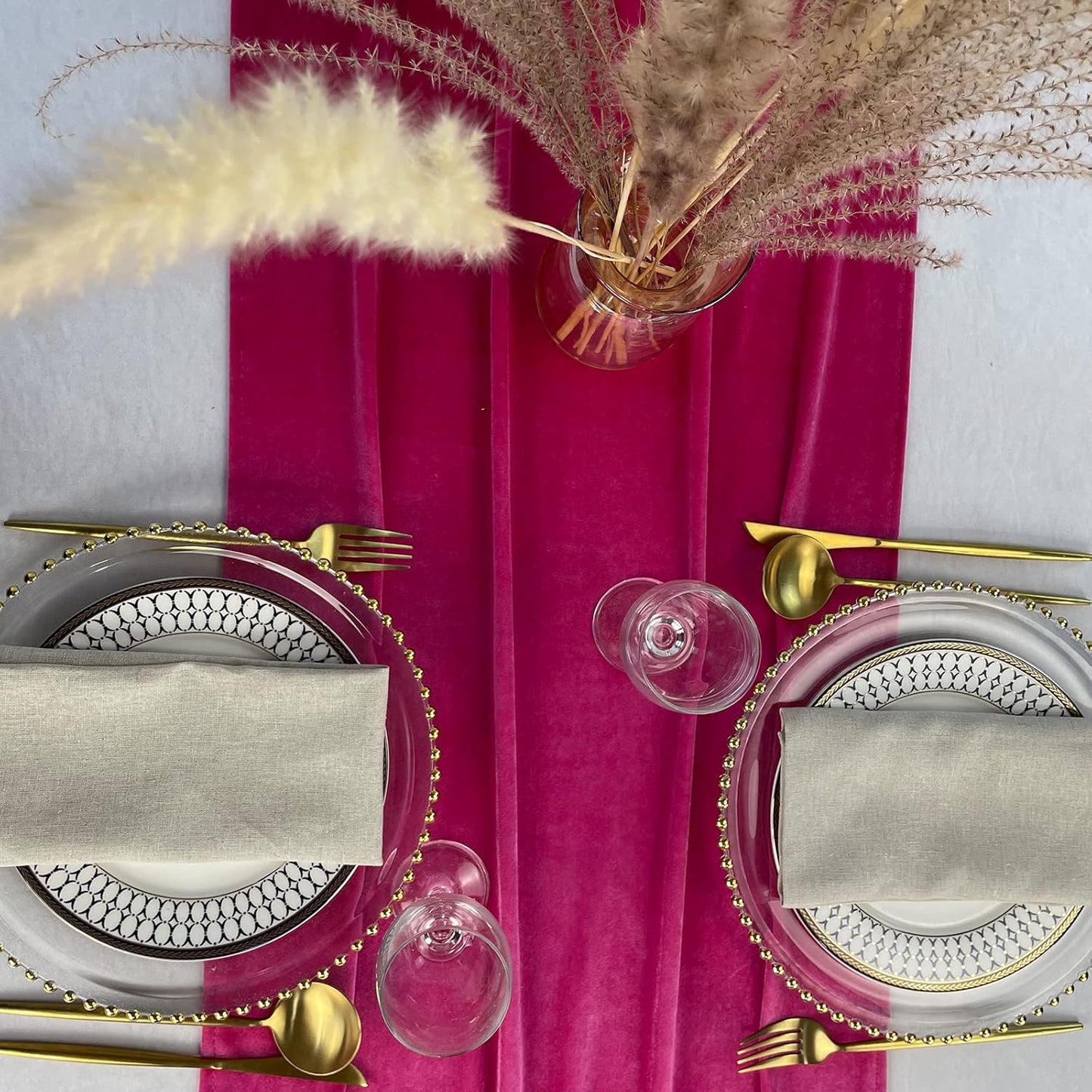 Velvet Table Runner, 10ft Luxurious Wedding Reception Decorations Soft Velvet Fabric Table Linen Overlay for Party (20 x 120 inch, Hot Pink)