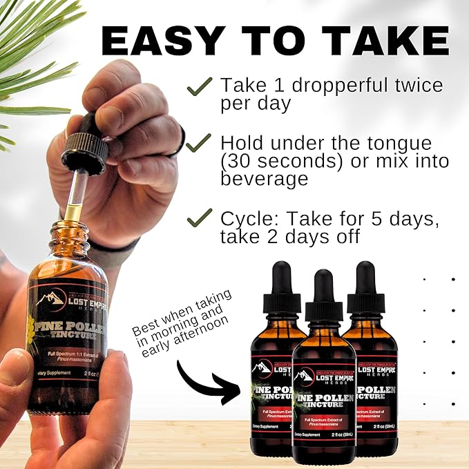 Pine Pollen Tincture Pine Pollen Liquid Extract for Testosterone - Alcohol Tincture is Superior for Better Absorption, 3rd Party Lab Tested (2 Ounce)
