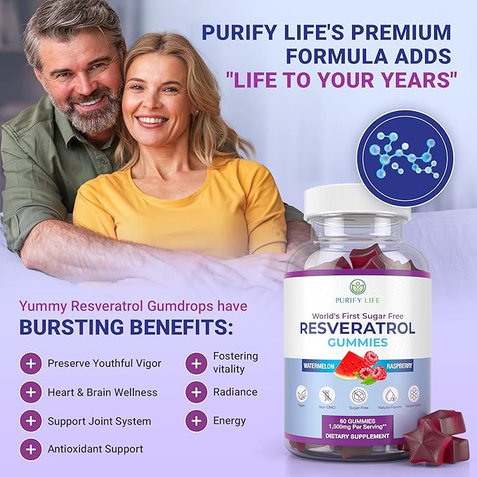 Sugar-Free Resveratrol Gummies - Potent Anti-Aging Antioxidant - Resveratrol Supplement to Support Digestive & Immune Health - Natural Herb for Cell Growth & Repair - Easy Chewable NMN Alternative