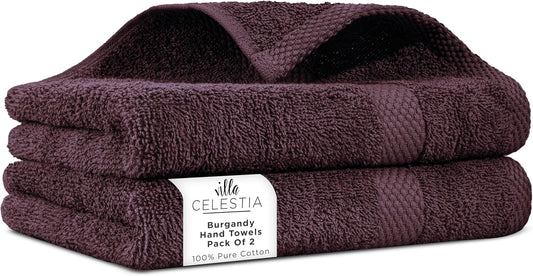 100% Cotton Hand Towel Set of 2, (16 x 28 inches) Sustainable, Soft, Highly Absorbent, Quick Drying, Combed Cotton Hand Towels Pack of 2 Ideal for Hotels, Spa, Bathroom, Dorm, Burgandy