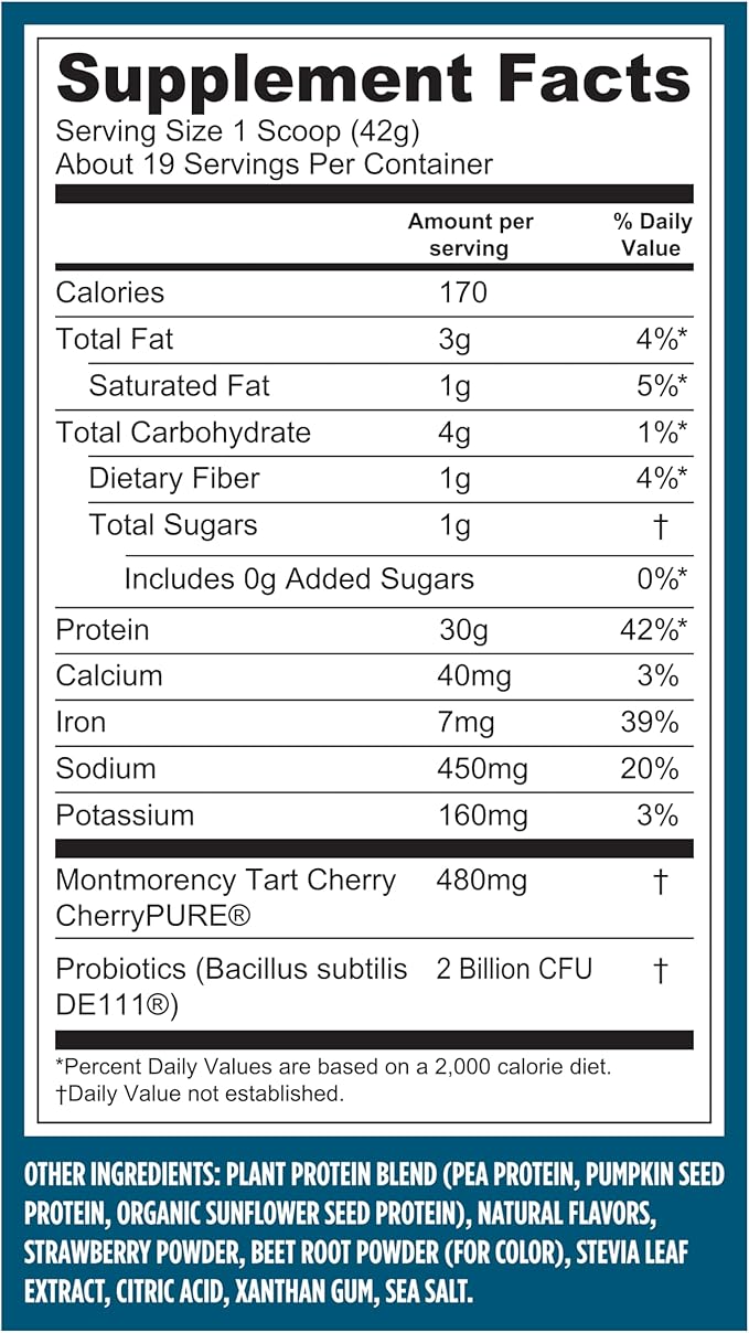 Vega Sport Vegan Protein Powder + Recovery - 30g Plant Based Protein per Serving, Berry, 19 Servings, 5g BCAAs, Probiotics, NSF Certified, For Shakes & Smoothies, 1.8lbs (Packaging May Vary)