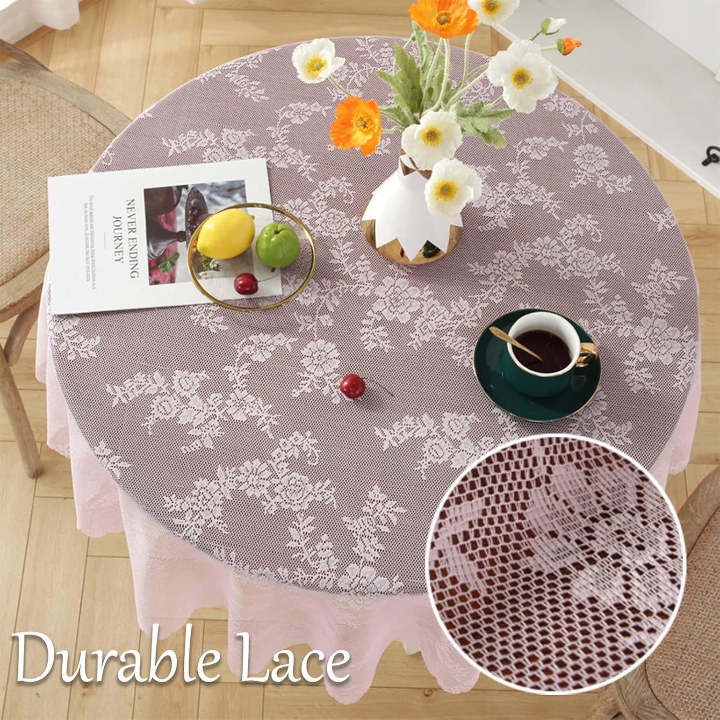 Jeloris Round Lace Tablecloth with Elegant Scalloped Bottom for Any Special Event Such as Wedding, Birthday Party, Baby Shower, Anniversary (78 inch, Style 2)