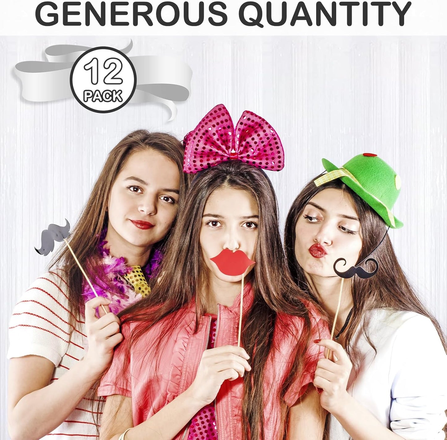 White Fringe Curtain Party Streamers, 12 Pack 3.3ft x 8.2 ft Foil Curtain Backdrop Tinsel Foil Fringe Curtains Photo Booth Backdrop Streamer for Birthday, Wedding, Baby Shower, Disco Party