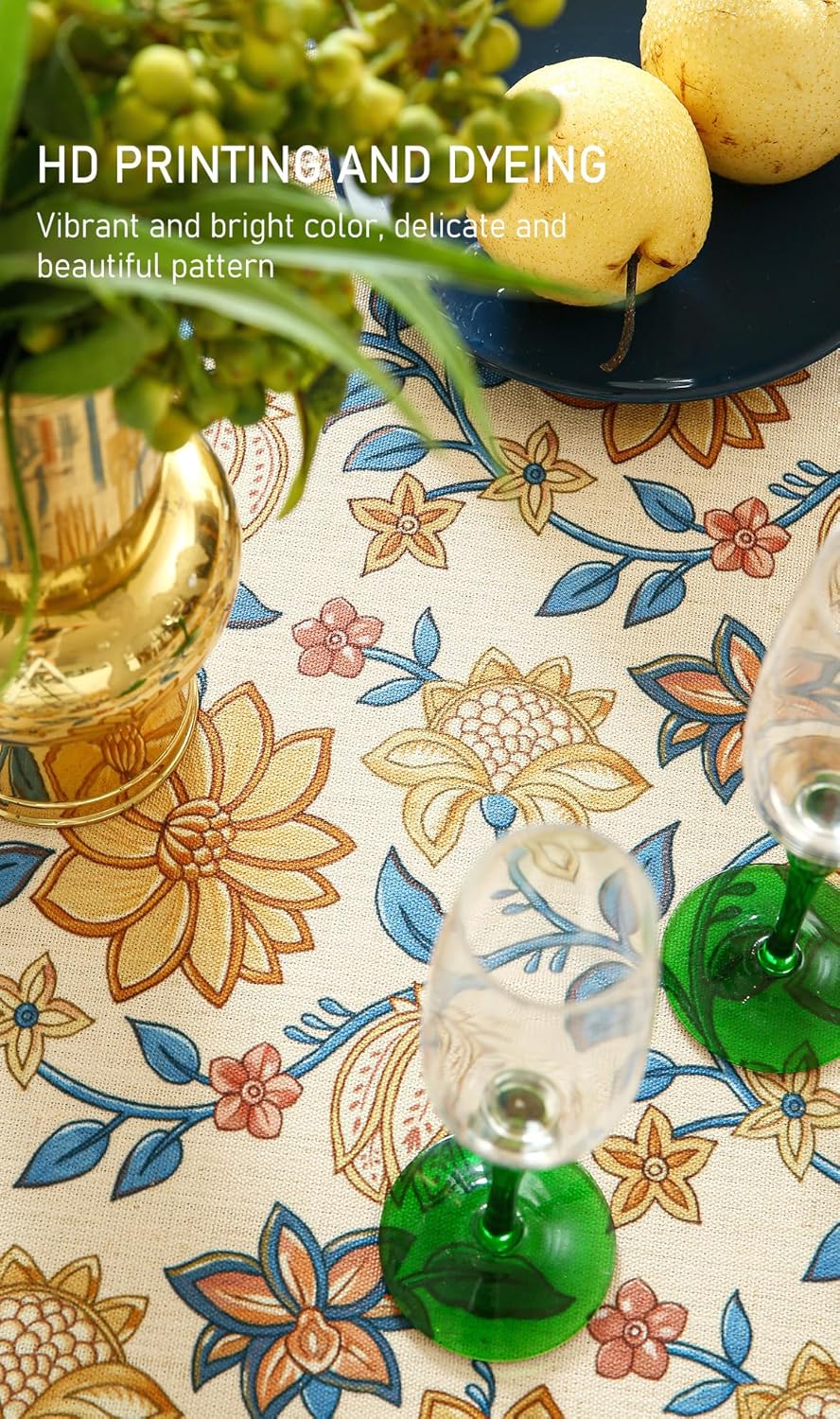 ISAENNE Designer Bohemian Floral Small Round Tablecloth,Linen Colorful Table Cloth,Wrinkle Resistant Decor Tablecloths for Dining Thanksgiving Kitchen Party Christmas,Diameter 55"-Estevan B