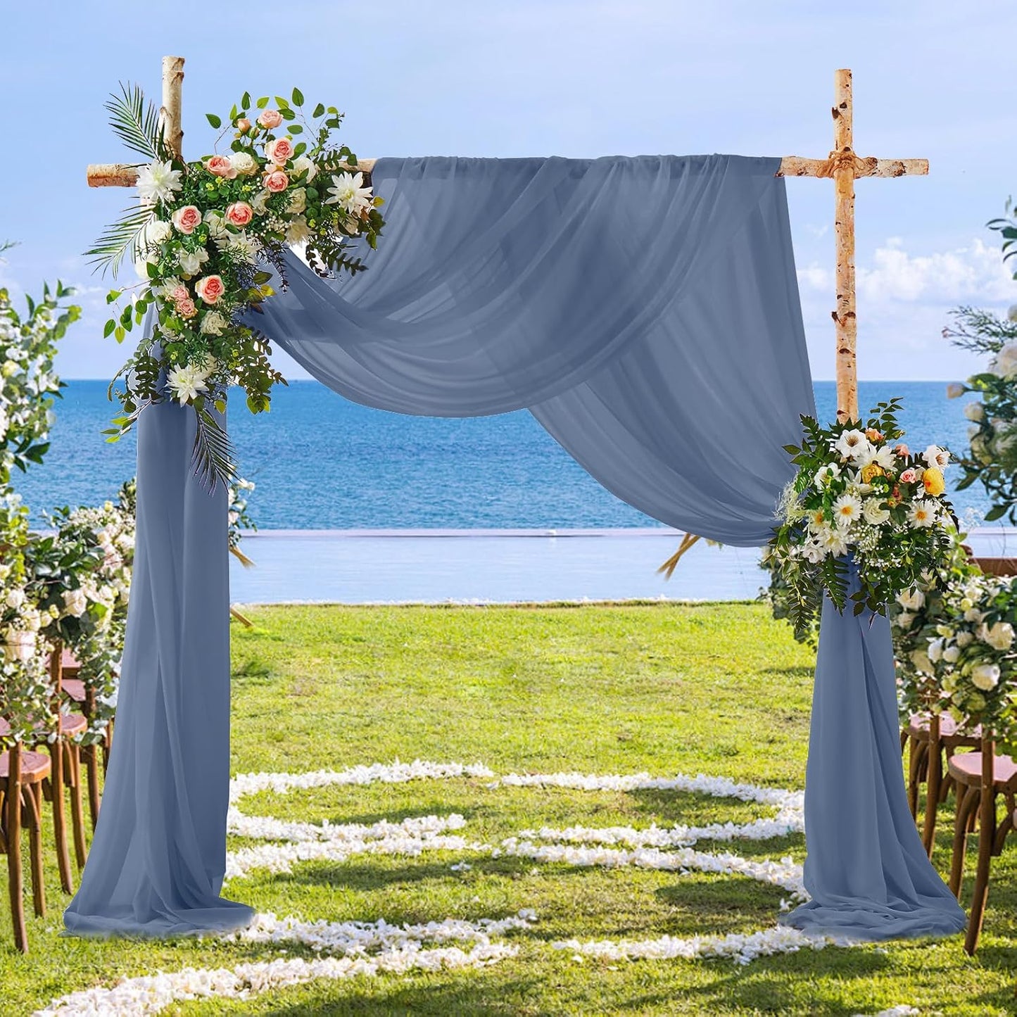 SiinvdaBZX 2 Panels Wedding Arch Draping Fabric 30" x 20Ft Dusty Blue Sheer Chiffon Fabric Outdoor Extra Long Decorative Drapery Fabric for Party Ceremony Ceiling Curtain Backdrop