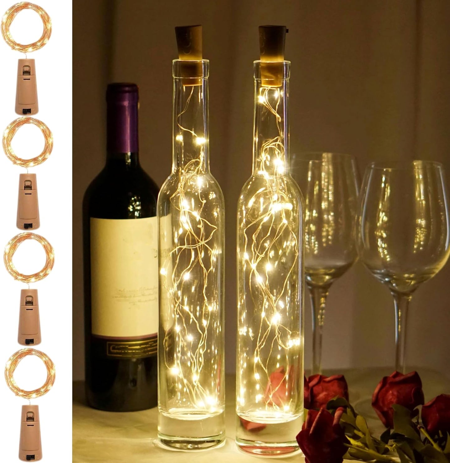 Wine Bottle Lights 20 LEDs Cork Lights Waterproof Battery (Included) Operated Fairy Mini String Lights for DIY Jar Indoor Bedroom Party Wedding Christmas Decor Pack of 4(Warm White)