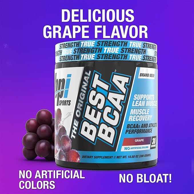 BPI Sports Best BCAA Powder - Muscle Recovery Support - Branched Chain Amino Acids | Building Blocks of Protein and Muscle - Post Workout Recovery – Hydration - Grape, 30 Servings