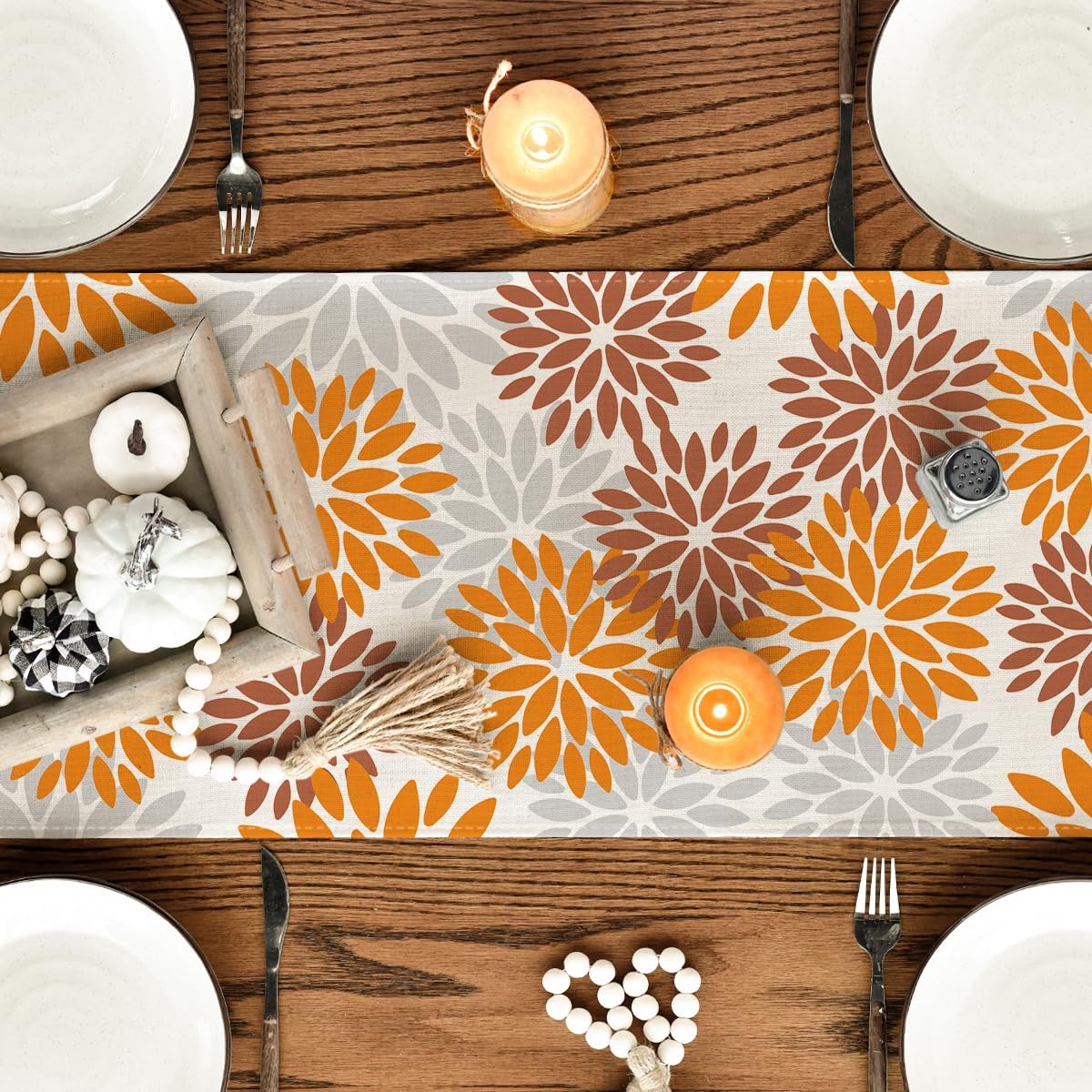 Artoid Mode Orange Dahlia Floral Pinnata Fall Table Runner, Seasonal Autumn Thanksgiving Kitchen Dining Table Decoration for Home Party Decor 13x36 Inch