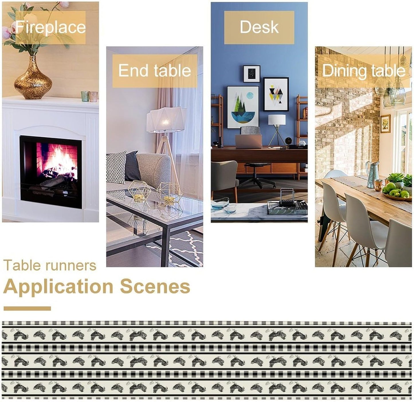 Rooster Table Runner,Farmhouse Animal Vintage Chicken Black White Plaid Check Tablecloth Burlap for Hotel Indoors Outdoor Dining Room Kitchen Home Decor,W13X L108 in