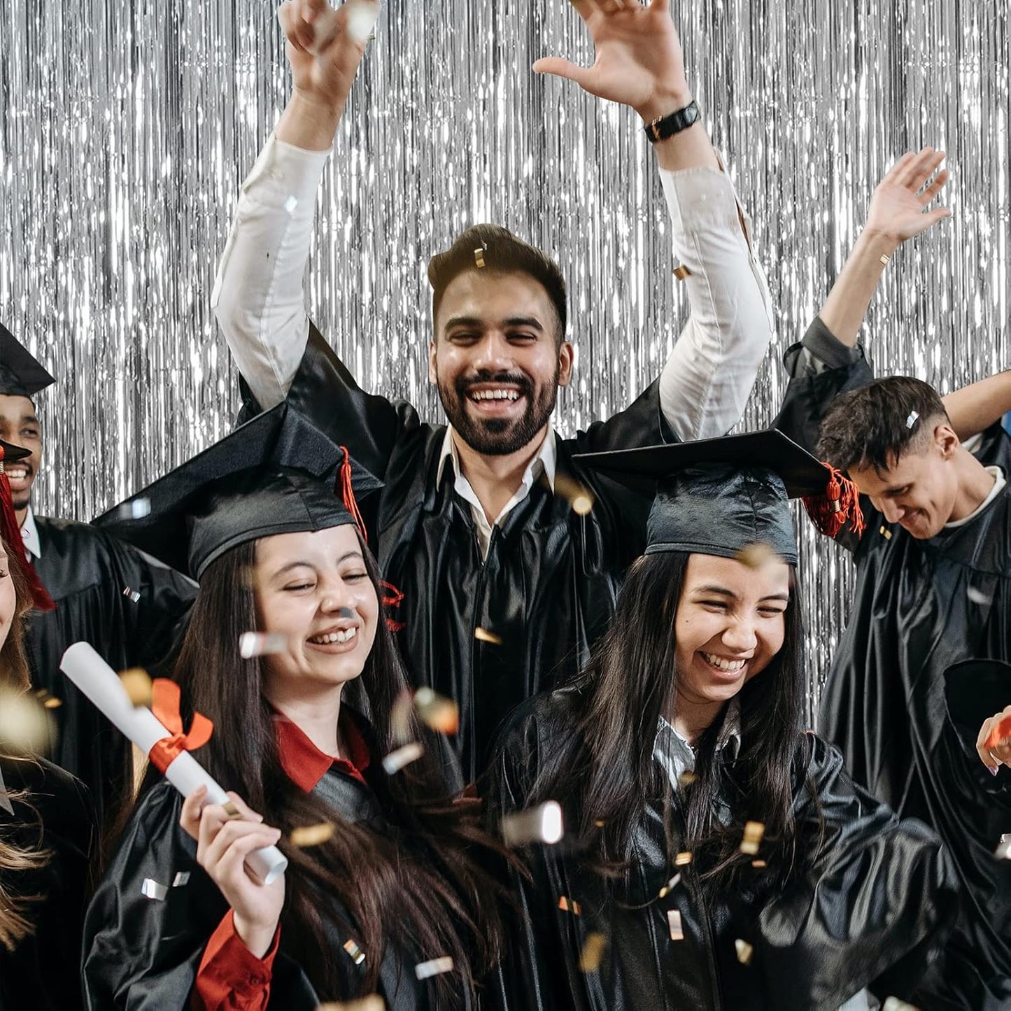 20 Pack Foil Curtain Backdrop Silver Metallic Tinsel Foil Fringe Curtains Photo Booth Props for Birthday Wedding Engagement Baby Shower Bachelorette Christmas Holiday Celebration Party Decorations