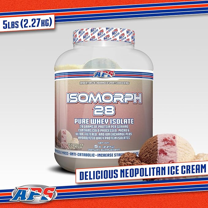 APS Nutrition Isomorph 28 Protein Powder | Pure Whey Isolate | Cold Pressed, Ultra- Filtered, & Ion Exchange Isolates | 28g Protein | 5 Pound (Neapolitan Ice Cream)