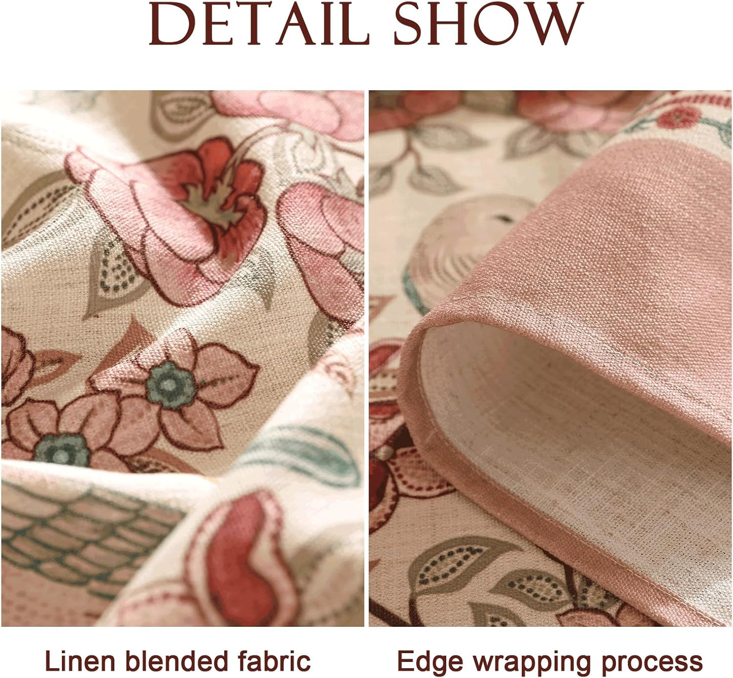 patdrea Designer Pink Linen Table Cloth for Rectangle Table,Vintage Floral with Birds Pattern Decorative Tablcloth,French Table Cover for Kitchen Dining,Thanksgiving,Christmas,63"x94"-Kulom a