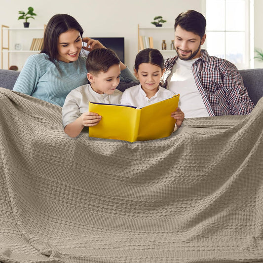 PHF 100% Cotton Waffle Blanket Oversized King 120"x120", Lightweight Breathable Extra Large 10'x10' Blankets for Bed, Giant Big Luxury Aesthetic Woven Bedding for Home Decor, Simply Taupe
