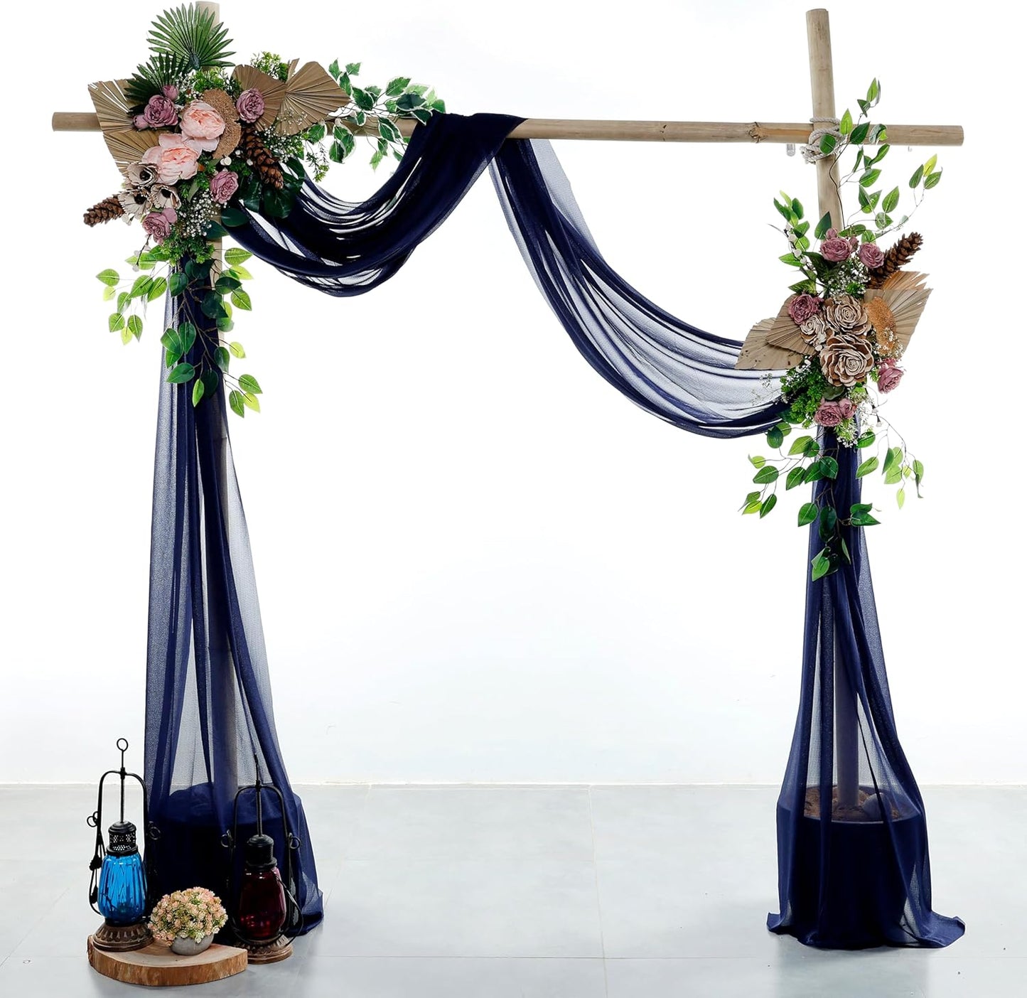 VDS Pack of 1 Panel (30 Inch X 30 Feet) Wedding Arch Draping Fabric Sheer Chiffon Fabric Drapery for Wedding Ceremony Reception Swag Backdrop Canopy Chuppah ARBO Altars Decoration (Navy Blue)