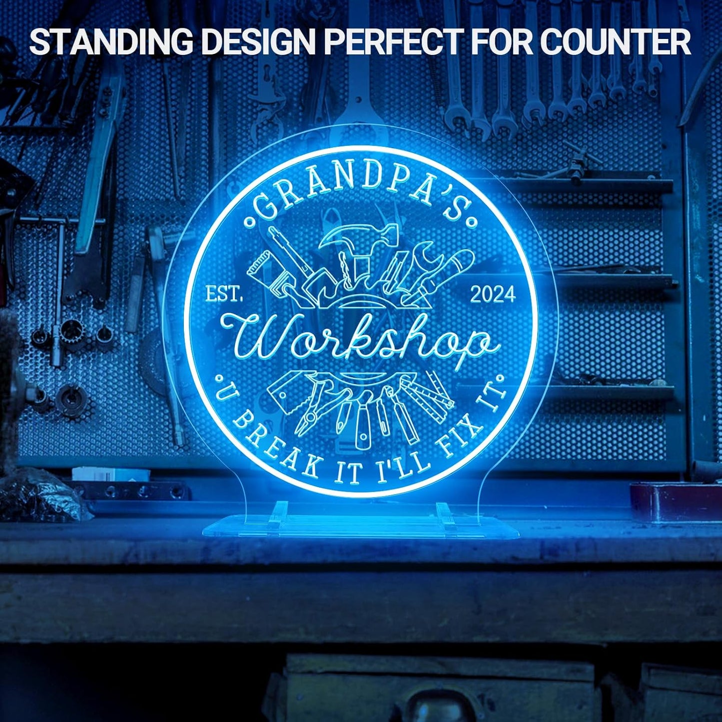 Custom Garage Neon Sign for Workshop, Personalized LED Wrench Tool Signs for Men Dad Gifts, Dimmable Customized Garage Light Up Signs for Carport Repair Shop Carbarn Man Cave Business Wall Decor