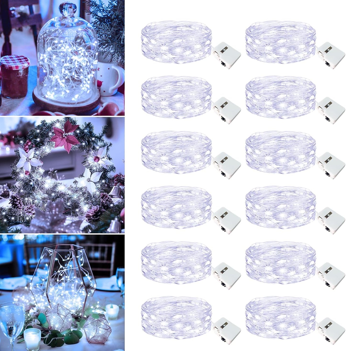 12 Pack Fairy Lights Battery Operated - 7ft 20 Led Twinkle Lights 3 Modes, Bulk Mini String Lights Waterproof for Mason Jars Vases DIY Party Wedding Decoration Christmas -Cool White
