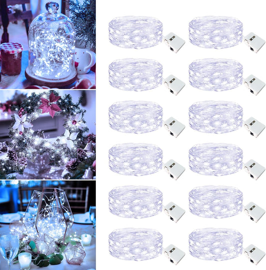 12 Pack Fairy Lights Battery Operated - 7ft 20 Led Twinkle Lights 3 Modes, Bulk Mini String Lights Waterproof for Mason Jars Vases DIY Party Wedding Decoration Christmas -Cool White